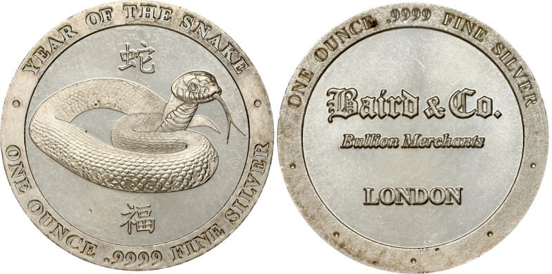 Great Britain. 1 oz Silver ND Baird & Co London, Snake. Silver .9999, 31.18 g. 4...