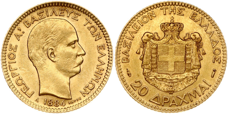 Greece. George I (1863-1913). 20 Drachmai 1884 A. Gold 6.44 g. KM 56. Small scra...