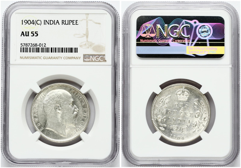 British India. Edward VII (1901-1910). 1 Rupee 1904 C. Silver. KM-508. NGC AU 55