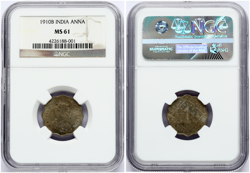 British India. Edward VII (1910-1936). 1 Anna 1910 B. Copper-nickel. KM 504. NGC...