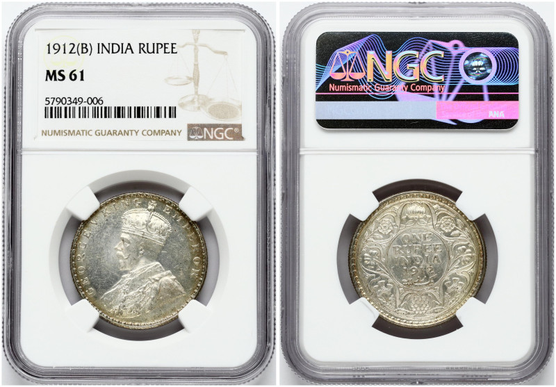 British India. George V (1910-1936). 1 Rupee 1912 B. Silver. KM-524. NGC MS 61
