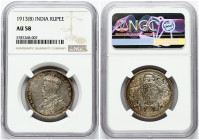 British India 1 Rupee 1913 B NGC AU 58