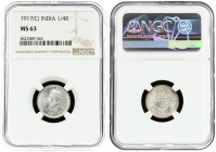 British India 1/4 Rupee 1917 C NGC MS 63