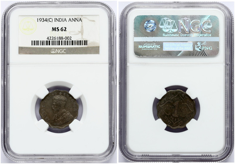 India. Edward VII (1910-1936). 1 Anna 1934 C. Copper-nickel. KM 513. NGC MS 62