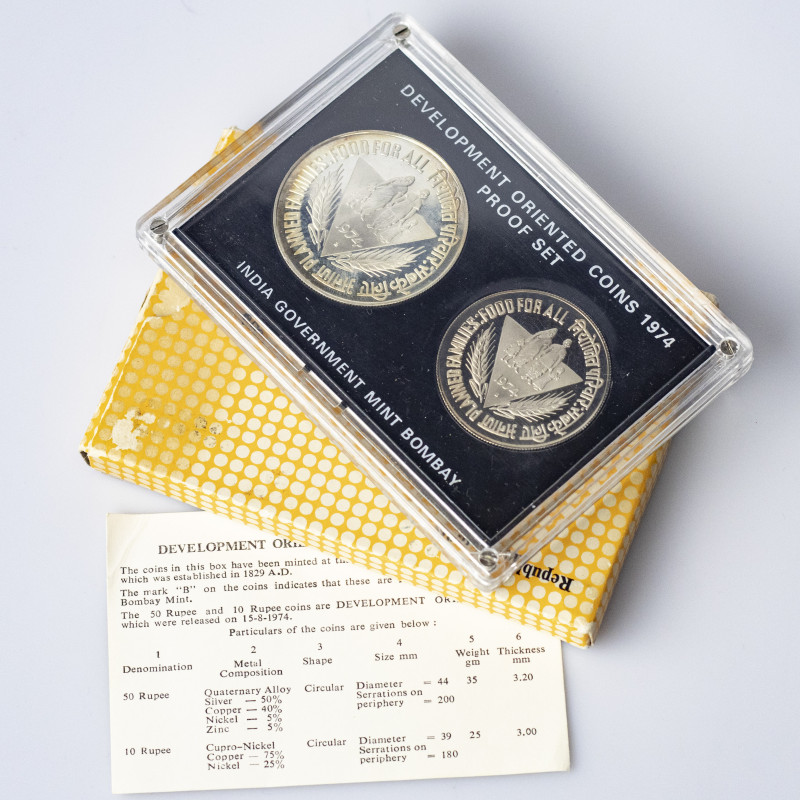 India 10 & 50 Rupees 1974 FAO - Planned Families SET. Obverse: Ashoka Lion Pilla...