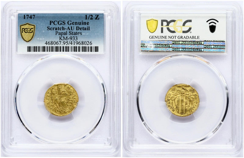 Italy, Vatican. Benedict XIV (1740-1758). 1/2 Zecchino 1747. Gold 1.72. KM 933. ...