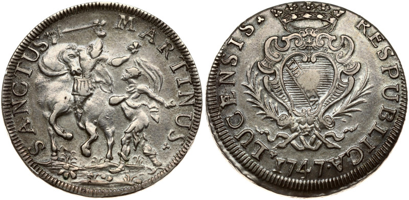 Italy, Lucca. Scudo 1747. Silver 26.28 g. Dav. 1373, KM 53. Old patina.