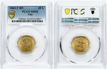 Italy 20 Lire 1865 T BN PCGS MS 62