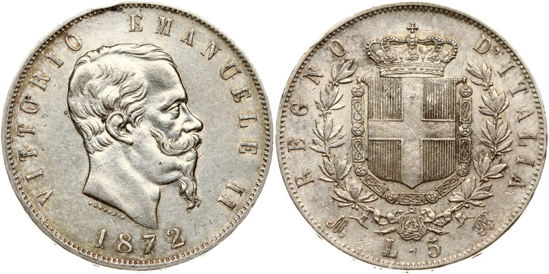 Italy. Vittorio Emanuele II (1861-1878). 5 Lire 1872 M BN, Milan. Silver 24.92 g...