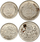 Latvia 1 Lats 1924 & 2 Lati 1925 Lot of 2 coins