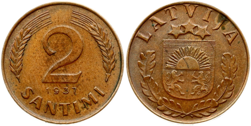 Latvia. 2 Santimi 1937. Bronze 1.98 g. KM 11.