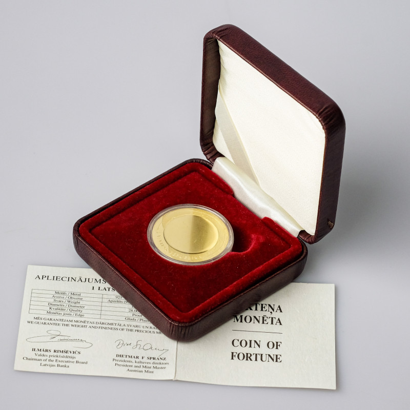 Latvia. 1 Lats 2002, Coin of Fortune. Gold (.999) plated silver (.925) (obverse ...
