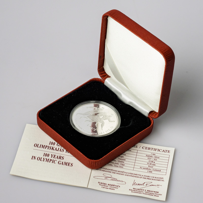 Latvia. 1 Lats 2012, 100 years in Olympic Games, London - 2012. Silver .925, 21....