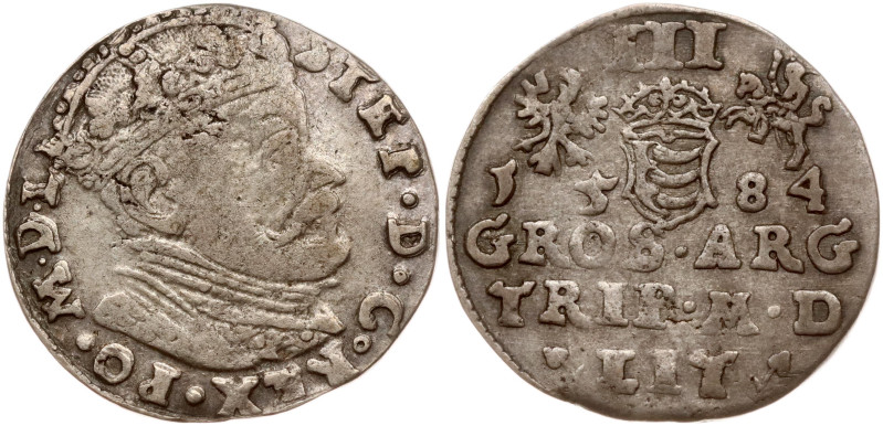 Lithuania. Stefan Batory (1576–1586). Trojak 1584, Vilnius. Silver 1.90 g. Ivana...