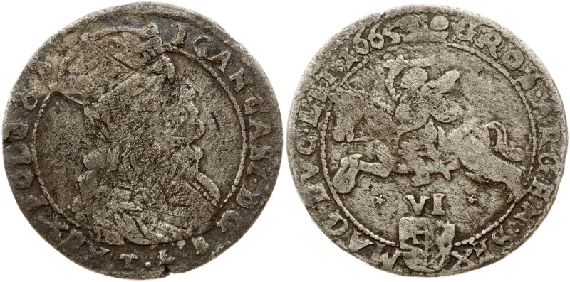 Lithuania. Jan II Kazimir Vaza(1649–1668). Szostak 1665 TLB, Vilnius. Variety wi...