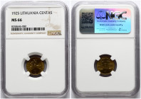 Lithuania 1 Centas 1925 NGC MS 66