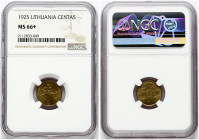 Lithuania 1 Centas 1925 NGC MS 66+