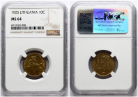 Lithuania 10 Centu 1925 NGC MS 64