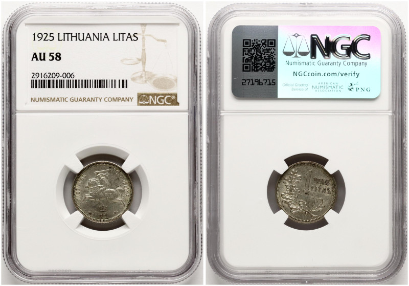 Lithuania. 1 Litas 1925. Silver. KM 76. NGC AU 58.