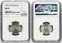 Lithuania 2 Litu 1925 NGC MS 63