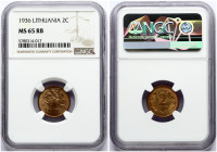 Lithuania 2 Centai 1936 NGC MS 65 RB