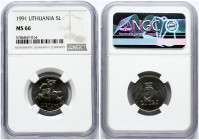 Lithuania 5 Litai 1991 NGC MS 66