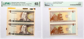 Lithuania 1 Litas 1994 Žemaitė Uncut pair PMG 65 Gem Uncirculated EPQ