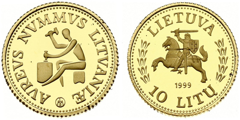 Lithuania 10 Litu 1999 History of Gold. Gold .925, 1.24 g. KM-120.