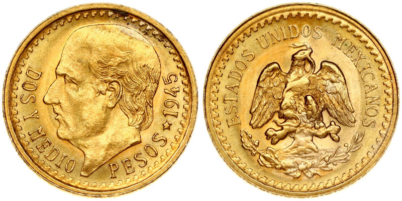 Mexico 2½ Pesos 1945 Obverse: Arms of Mexico with the country name above. Letter...