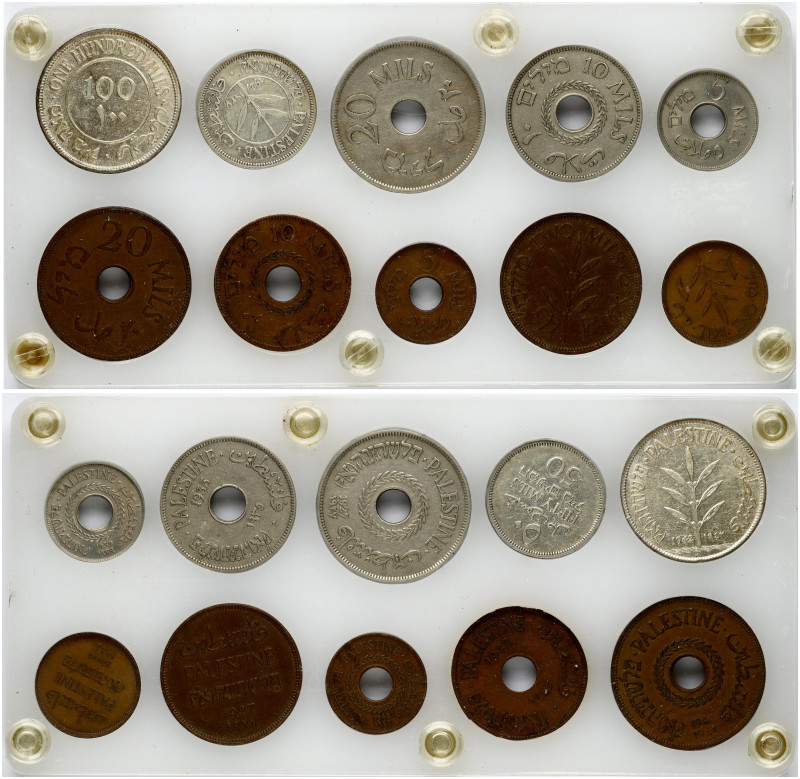 Palestine. 1-100 Mils 1927-1944 Set. Bronze, copper-nickel, silver. KM1-7. In pl...