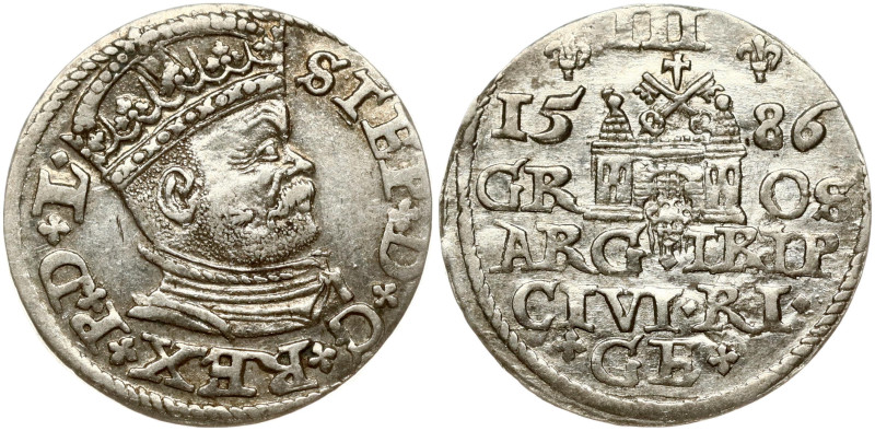 Poland Trojak 1586 Riga. Stephen Bathory(1576–1586). Silver 2.35g. Iger R.86