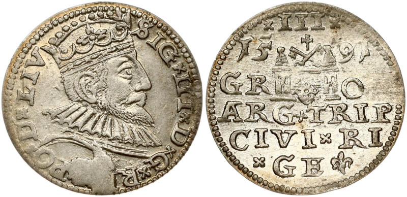 Poland. Zygmunt III Waza (1587-1632). Trojak 1591 Riga, LIV. Silver 2.35 g. Kop....