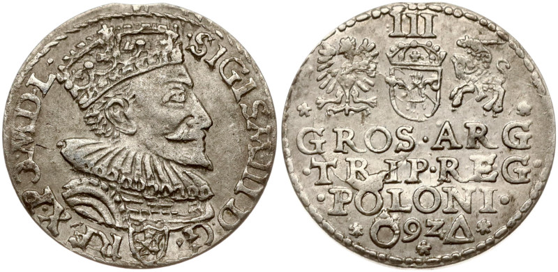 Poland. Zygmunt III Waza (1587–1632). Trojak 1592, Malbork. Silver 2.32 g. Iger ...