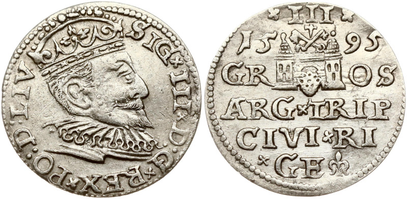 Poland. Zygmunt III Waza (1587-1632). Trojak 1595, Riga. Silver 2.38 g. Iger R.9...