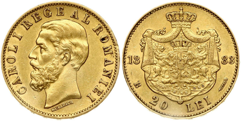 Romania 20 Lei 1883 B Carol I (1881-1914). Gold 6.43g. KM-20