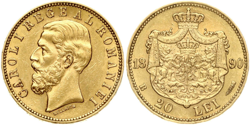 Romania 20 Lei 1890 B Carol I (1881-1914). Gold 6.44g. KM-20