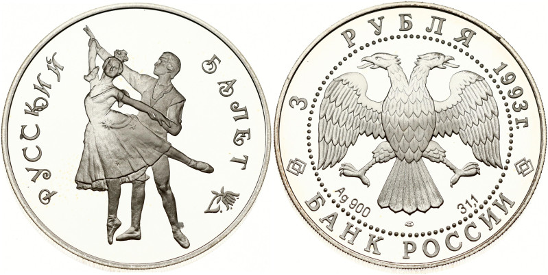 Russia. 3 Roubles 1993 ЛМД, Russian Ballet. Silver .900, 34.64 g. Y 323.