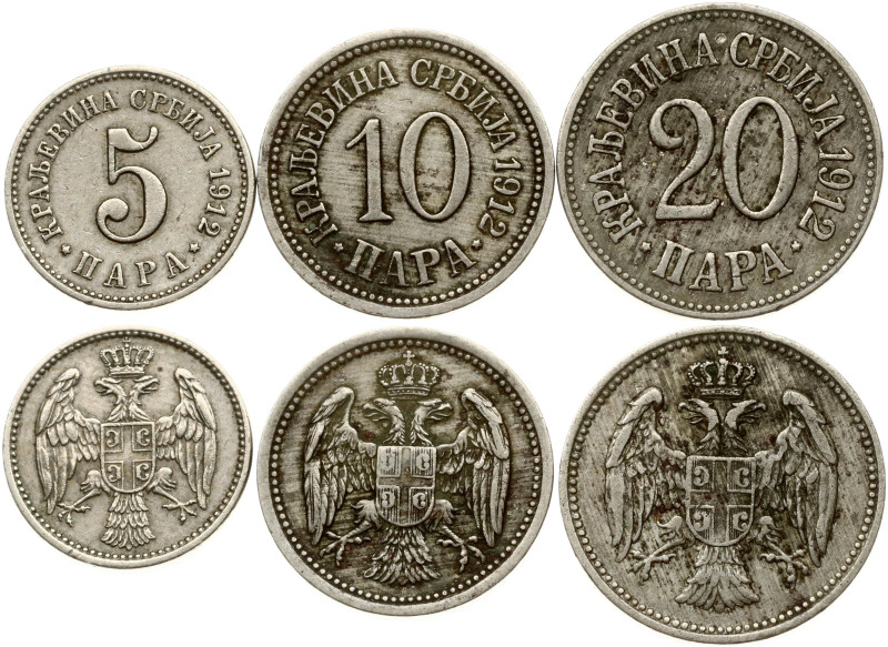 Serbia. Peter I (1903-1918). 5 - 20 Para 1912. Copper-nickel, total weight 12.92...