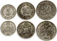 Serbia 5 - 20 Para 1912 Lot of 3 coins