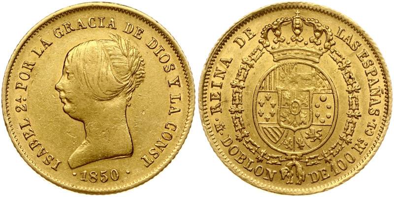 Spain. Isabella II (1833-1868). 100 Reales 1850 MCL, Doblon. Gold 8.17 g. KM 594...