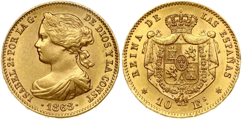 Spain. Isabella II (1833-1868). 10 Escudos 1868. Gold 8.36 g. KM 636.1.