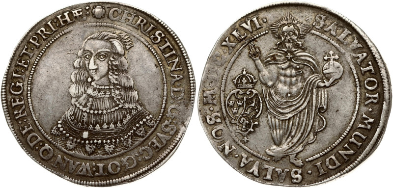 Sweden. Christina (1632-1654). Riksdaler 1646, SALVATOR SALVA. Silver 28.18 g. K...