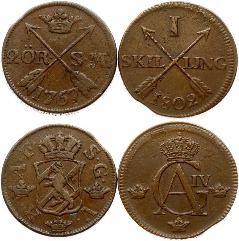 Sweden. 2 Ore 1767 & 1 Skilling 1802. Copper total weight, 57.33 g. KM 461, 566....