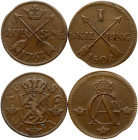 Sweden 2 Ore 1767 & 1 Skilling 1802 Lot of 2 coins