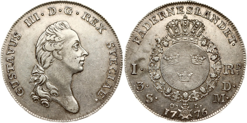 Sweden. Gustav III (1771-1792). 1 Riksdaler 1776 OL. Silver 29.10 g. KM 514, Dav...