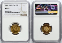 Sweden 1 Carolin / 10 Francs 1868 NGC MS 64