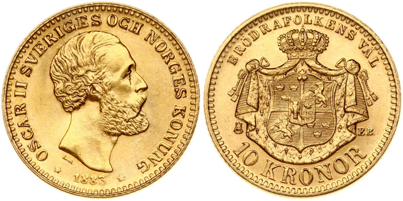 Sweden. Oscar II (1872-1907). 10 Kronor 1883 EB. Gold 4.48 g. KM 743.