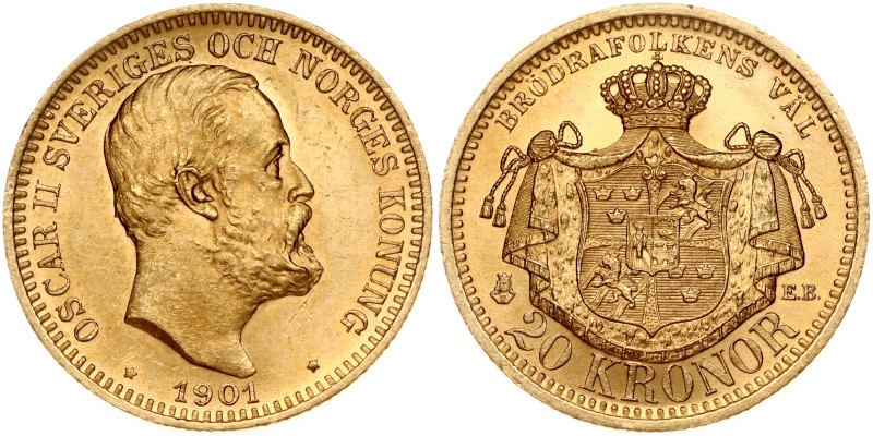 Sweden. Oscar II (1872-1907). 20 Kronor 1901 EB. Gold 8.95 g. KM 765.
