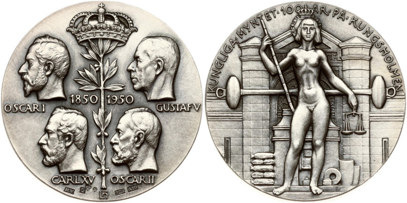 Sweden. Medal Four Kings 100th of the Royal Mint 1850-1950. Silver .925, 32 mm, ...