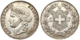 Switzerland 5 Francs 1891 B Head of Helvetia